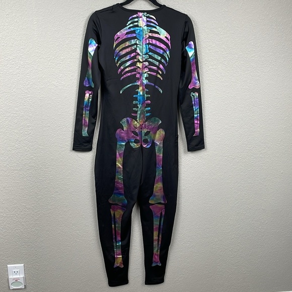 New Tipsy Elves Iridescent Skeleton Bodysuit Costume Jumpsuit Catsuit Black Sz M - Picture 7 of 12